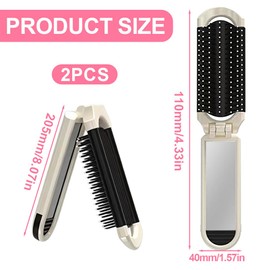 NHQZ 2 Stück Faltbare Reise-Haarbürste,Reise Haarbürste mit Spiegel Faltbare Abnehmbarer,Tragbare Silber Haar-Styling Kamm,für Männer,Mädchen,Frauen