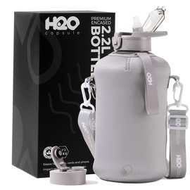 H2O Capsule 2.2L Half Gallon Water Bottle with Storage Sleeve and Covered Straw Lid – BPA Free Large Reusable Drink Container with Handle - Big Sports Jug, 2.2 Liter (74 Ounce) Ashville