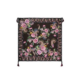 Johnny Was Camino Serra Silk Scarf Flowers Square Large Floral Tassels Black NEW