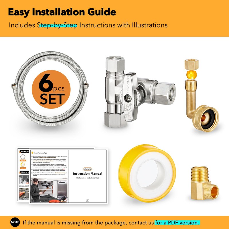 Dishwasher Hose Installation Kit - Includes Water Supply Line, 3/8"