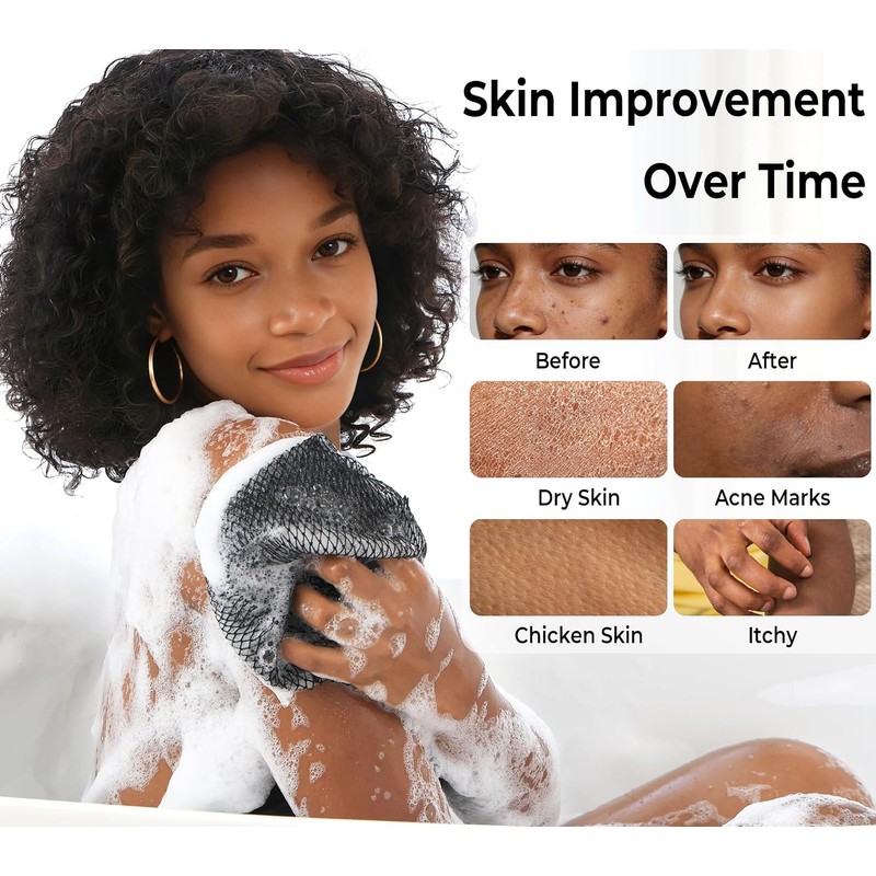 Esponja de red africana AFN-BlackSeawave para exfoliación corporal profunda y