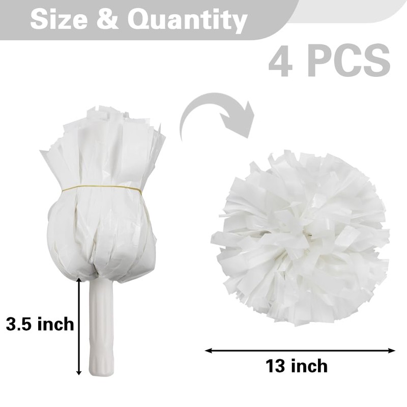 Lovecheer 4Pack White Cheer Pom Poms Plastic Pom Poms Cheerleading