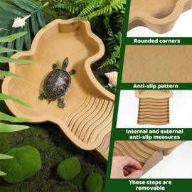 2-Pack Large Reptile Water Bowl with Ramp, Thickened Non-Slip Feeding Dish & Bathing Pool for Turtle, Snake, Gecko, Bearded Dragons, Lizard Habitat Accessories
