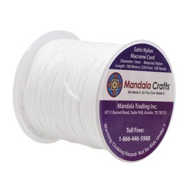 Mandala Crafts Nylon Satin Cord - 1mm Nylon Cord for Jewelry Making Beading - 109 Yds Braided Nylon Satin String White Nylon String for Bracelets Rattail Trim Chinese Knot