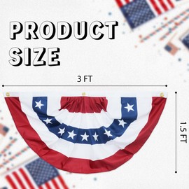 1.5x3 Ft American Pleated Fan Flag, US Patriotic Flag Bunting Half Fan Banner for Indoor and Outdoor Decoration, 4th of July Decorations Flags (Set of 3)