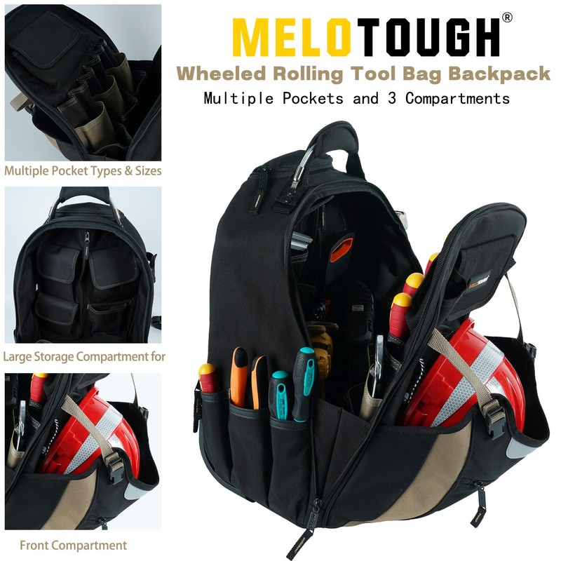 MELOTOUGH Wheeled Rolling Tool Bag Welding Backpack with Wheels for