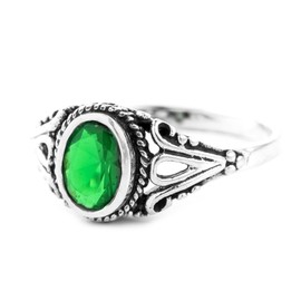 INDIGA 9mm Women's Ring Dark Green Crystal Emerald 925 Sterling Silver, Fabric jewellery bag, Crystal
