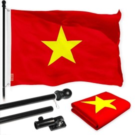 G128 Combo Pack: 6 Ft Tangle Free Spinning Flagpole (Black) & Vietnam Flag 3x5