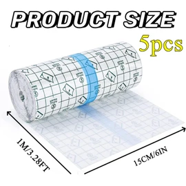 Tattoo Aftercare Bandage, 6" x 5.5 Yard Second Skin Tattoo Cover Up Tape Faster Tattoo Healing Recovery and Skin Care Protection Waterproof Bandage Transparent Film 5 Rolls (6" x 1.1 Yard/Roll)