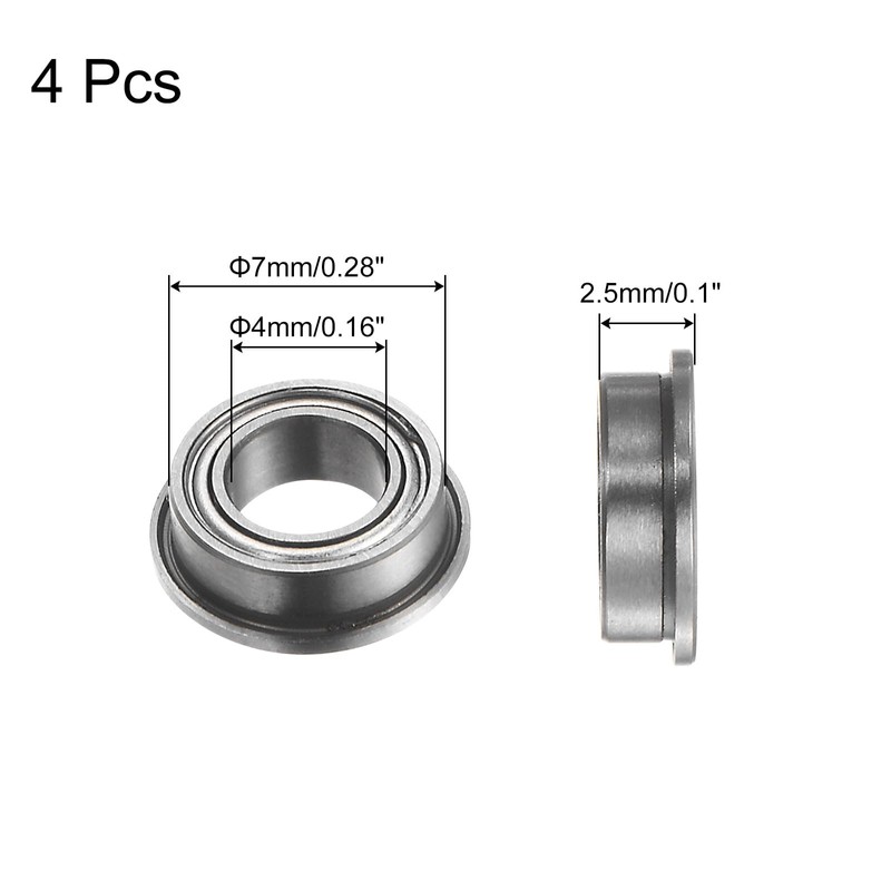sourcing map MF74ZZ Flanged Ball Bearing, 4pcs 4x7x2.5mm Chrome Steel