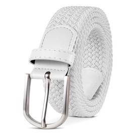 Tangchao Fabric Belt, Stretch Belt, Braided and Elastic Stretchy Belt for Men and Women, Width 3.3 cm, Length 90 cm to 135 cm, White