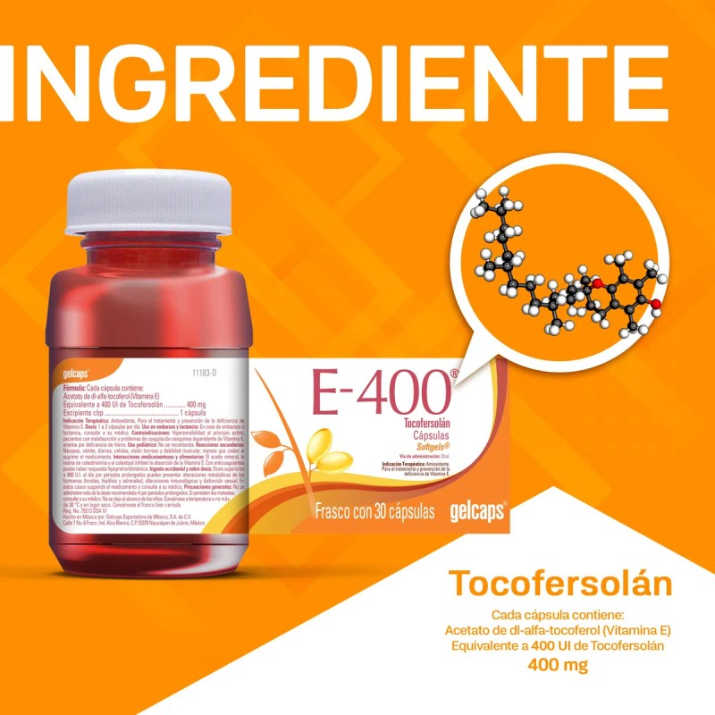 Vitamina E 400mg Con 30 Cápsulas Antioxidante Gelcaps