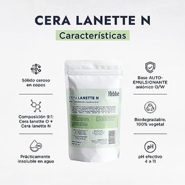 HEBBE - Cera Lanette N 1 kg | Mejora Distribución de Producto | Crea Emulsiones Sedosas | Buen Agente Hidratante | Uso en Bajas Concentraciones | Cont