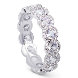 Savlano 18K White Gold Plated Cubic Zirconia Round Cut Eternity Ring Band for Women (7)