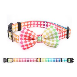 COSYHOMELONDON patterned Dog Collar with Bowtie, Durable Adjustable and Comfortable Collar for Small Dogs Puppies and Cats (Rainbow, M)