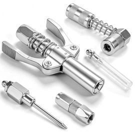 BTOBI Grease Gun Coupler Kit with 90 Degree Adapter, 2 Grease Needle Tips, High Pressure 12000 PSI Quick-Release Coupler for Reaching Tight, Narrow & Deep Grease Fittings