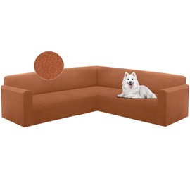 HDCAXKJ Sectional Couch Cover L Shape Stretch Sofa Covers Washable Jacquard Corner Couch Slipcover Non Slip Sectional Slip Cover U Shaped Furniture Protector for Pets Dogs (Rust Red, X-Large)