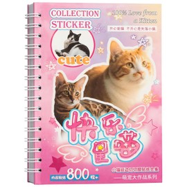 Cat Sticker Book, 30 Pages Over 800 + 10pcs Creative Kawaii Stickers Cute Die Cut Stickers with 3 Coating Types for Scrapbook Journal and Planner Sticker Gifts
