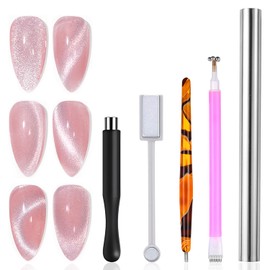 YECIRALA 5Pcs Nail Art Magnet Set For Nails 3d Cat Eye Magnets Dual End Cylindrical Flower Point Nail Magnets For Cat Eye Nails Polish Magnets Sticks Nail Art Magnetic Sticks Cat Eye Design Tools