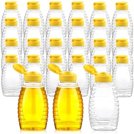 Aemygo 32 Pcs Clear Plastic Honey Bottles Bulk, 8.8 oz Squeeze Honey Jar with Flip Lid Empty Refillable Honey Container Leakproof Honey Squeeze Bottle for Storing and Dispensing