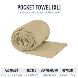 Sea to Summit - Pocket Towel Reisehandtuch M - Mikrofaser Handtuch - Kompakt - Ultra saugfähig & Schnelltrocknend - Leicht - Aufhänger & Tasche - Wandern - 50 x 100cm - Desert Brown - 80g