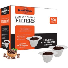 Brew Addicts 300 Paper Coffee Single-Use Filters for for Keurig Brewers and Compatible with K-Cup Pods 1.0 & 2.0 Models, White Compact Design
