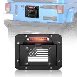 EYOUHZ for Wrangler JK Spare Tire Delete License Plate Frame with Illuminate & Third Brake Light Compatible with 2007-2018 Jeep Wrangler JK JKU, Rear Wheel Mount Licence Bracket Holder Relocation