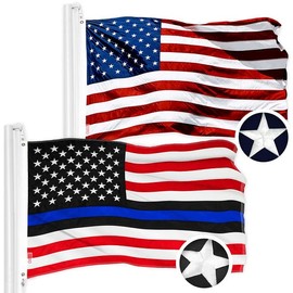 G128 Combo Pack: USA American Flag 2.5x4 Ft Embroidered Stars & Blue Lives Matter Flag 2.5x4 Ft Embroidered