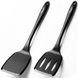 600˚F Heat Resistant Silicone Spatula Set, 13.6" Kitchen Spatula Turners for Non Stick Cookware, Flexible Spatulas with Thin Edges, Seamless Cooking Utensils for Fish, Eggs, Pancakes, BLACK