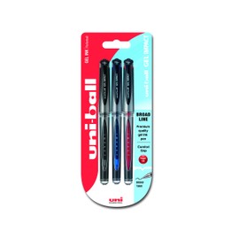 uni-ball 153486406 UM-153S Signo Impact ballpoint pen with rubberized handle, gel super-ink, tamper-proof, 1 mm wide tip, 3 pieces black / blue / red