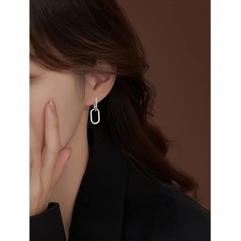 Reffeer 925 Sterling Silver Link Chain Earrings Hoop for Women Teen Girls U Hoop Earrings Minimalist Huggie Drop Earrings (A-Silver)