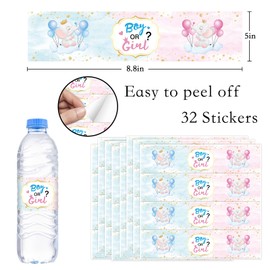 WOWOPA Boy or Girl Water Bottle Labels Gender Reveal Baby Shower Water Bottle Stickers Pink and Blue Elephant Theme Party Decoration Set of 32