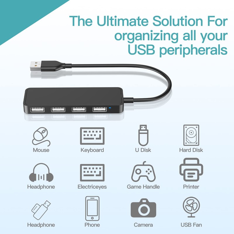 USB Hub, USB Splitter,USB 4-Port Adapter,Extender for Laptop, PC, MacBook,