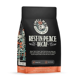 Bones Coffee Company Rest in Peace Decaffeinated Flavored Coffee, Medium Roast Low Acid Arabica Beans Compatible with Auto drip and French Press Coffee Maker, 12 Oz Whole Bean