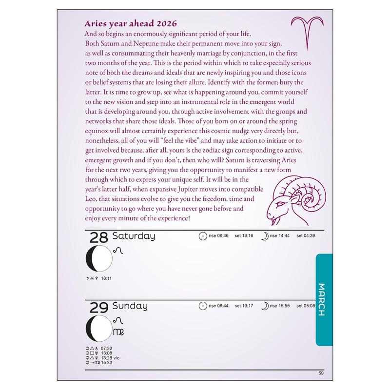 Astrocal Moon Diary 2026, Lunar Calendar Datebook, Personal Organiser, Moon