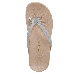 VIONIC Women's Bella Thongs Flip-Flop, Silver Metal Fabric, 8.5 Wide