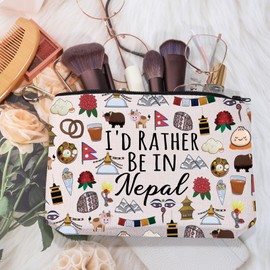 MEIKIUP Nepal Gift I'd Rather Be in Nepal Travel Makeup Bag Kathmandu Nepal Culture Souvenir Mt Everest Travel Gift (CA Nepal Bag)