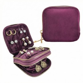 2-Layer Travel Jewelry Case Pouch - 11 Pocket Vintage Organizer, Anti-Tangle Small Jewelry Bag for Women Necklaces Earrings Rings，purple