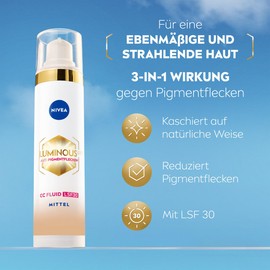 Nivea Luminous 630 Anti-Pigment Spot CC Fluid SPF 30 for Medium Skin Tones, CC Cream with Hyaluronic and Micro-Encapsulated Colour Pigments, Day Cream with SPF 30 for an Even Complexion – 40 ml