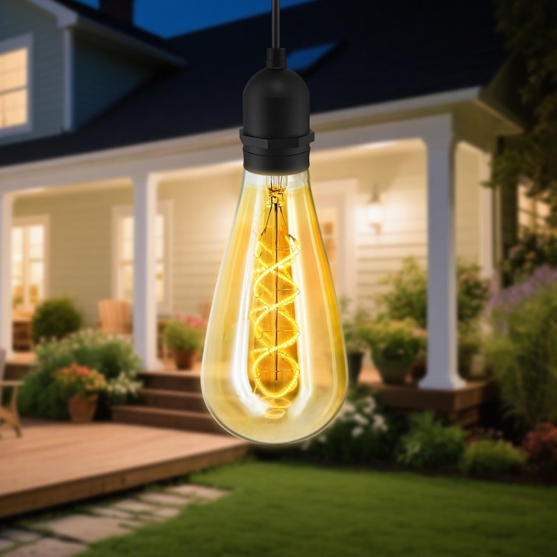 Solar-Powered Edison Hanging Lanterns – Vintage Amber Glass, IP65 Waterproof,