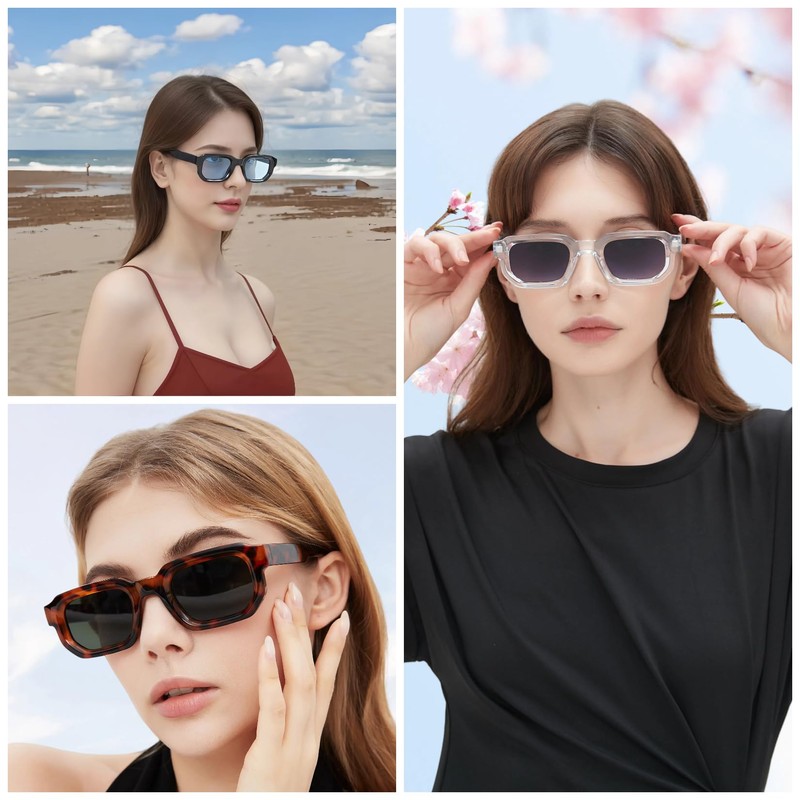 RUNHUIS Vintage Rectangle Sunglasses Women Men Retro Small Square Chunky