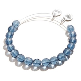Alex and Ani Accents Luna Beaded Expandable Bangle for Women, Sky Blue Beads, Shiny Silver Finish, 2 to 3.5 in