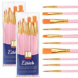 ESRICH Paint Brushes Set,2 Packs 20 Pcs Acrylic Paint Brush Set,Watercolor Oil Acrylic Nylon Hair Brushes,Artist Paintbrushes for Acrylic Oil Watercolor Painting Artist Professional Kits,Pink