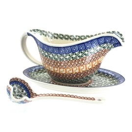 Polish Pottery Athena Gravy Boat, Plate, & Ladle