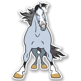2 x 15cm Angry Horse Vinyl Sticker Bike Laptop Car Helmet Kids Farm #4919 (10.5cm Wide x 15cm Tall)