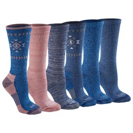 Dickies Women's Dri-tech Moisture Control Crew Socks Multipack, Denim Tribal (6 Pairs), Shoe Size: 6-9