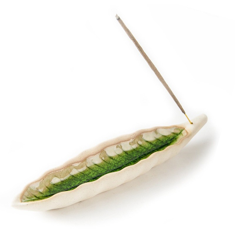 Incense Stick Holder Leaf Shape 24 cm Long Sandstone White