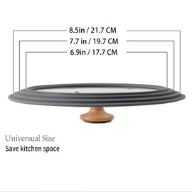 Universal glass Lid for Pots,Pans and Skillets fits all 7",7.8" and 8.5" Diameter Cookware,Tempered Glass with Silicone Rim,Heat Resistant Knob Made of Beechwood, Multi-Size Cover,Gray