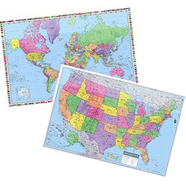 Cool Owl Maps United States & World Wall Maps - 2 Folded Paper Map Set (36"x24" when unfolded)