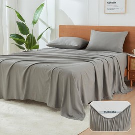 GOKOTTA 4-Pcs California King Sheet Set, 18" Deep Pocket Cal King Sheets with Corner Straps, Washed & Brushed Microfiber Polyester, Hotel Luxury, Ultra Soft, Breathable, Anti-Rip, Wrinkle-Free - Grey